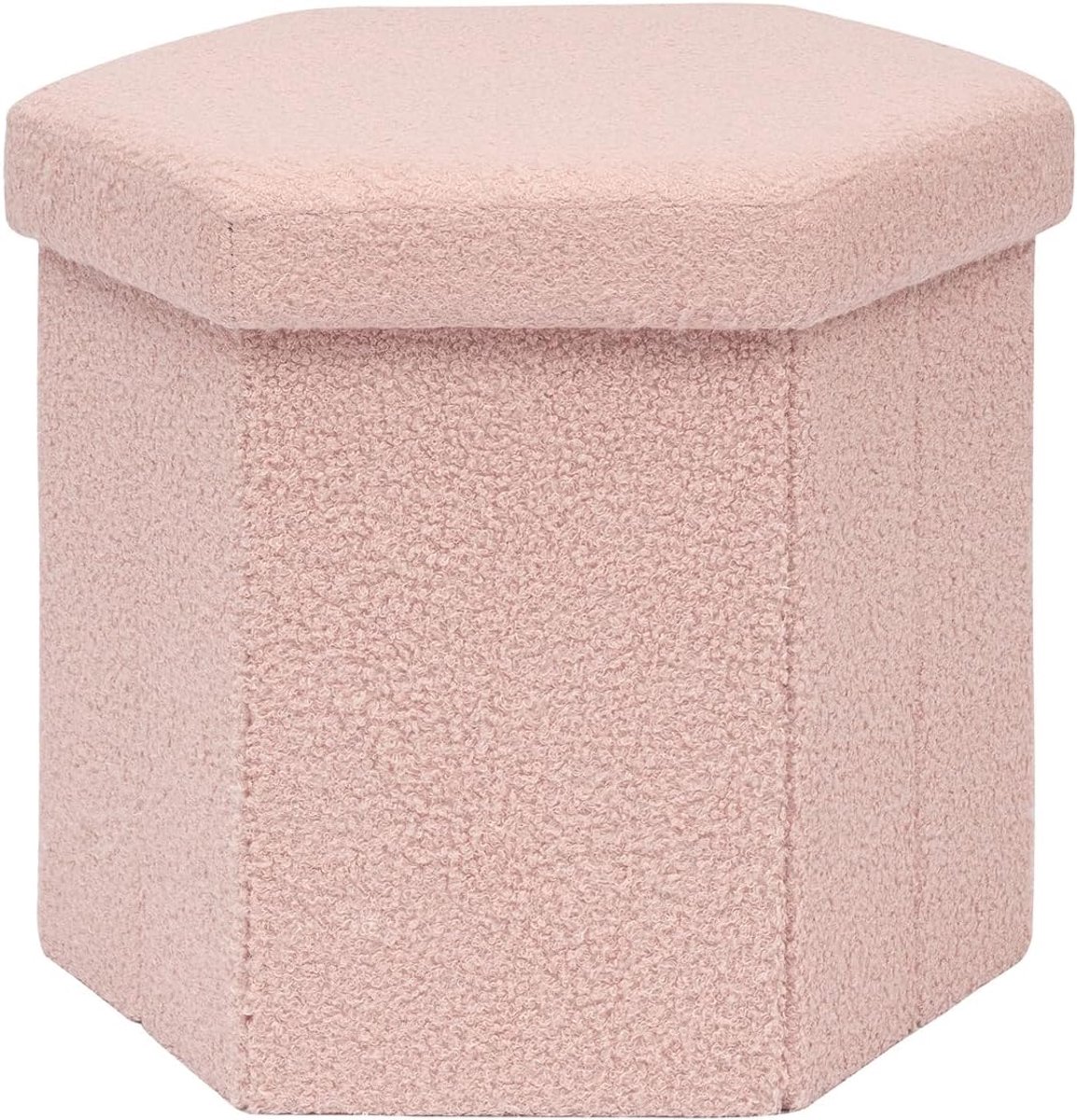 Opvouwbare Poef - Opbergkruk Zeshoekig - Woonkamer Organiseren - Teddyvacht Bekleding - 43 x 38 x 38 cm - Roze