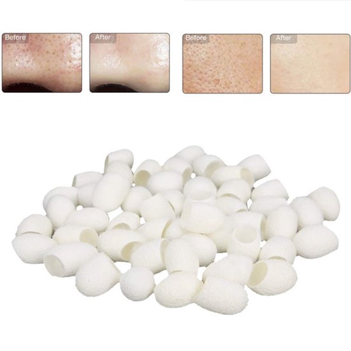 Zijderups Cocons 50 Stuks - Exfoliërende Ballen - Diepe Reiniging - Natuurlijke Huidverzorging - Lichtgewicht - Rijk aan Fibroïne - Exfoliatie