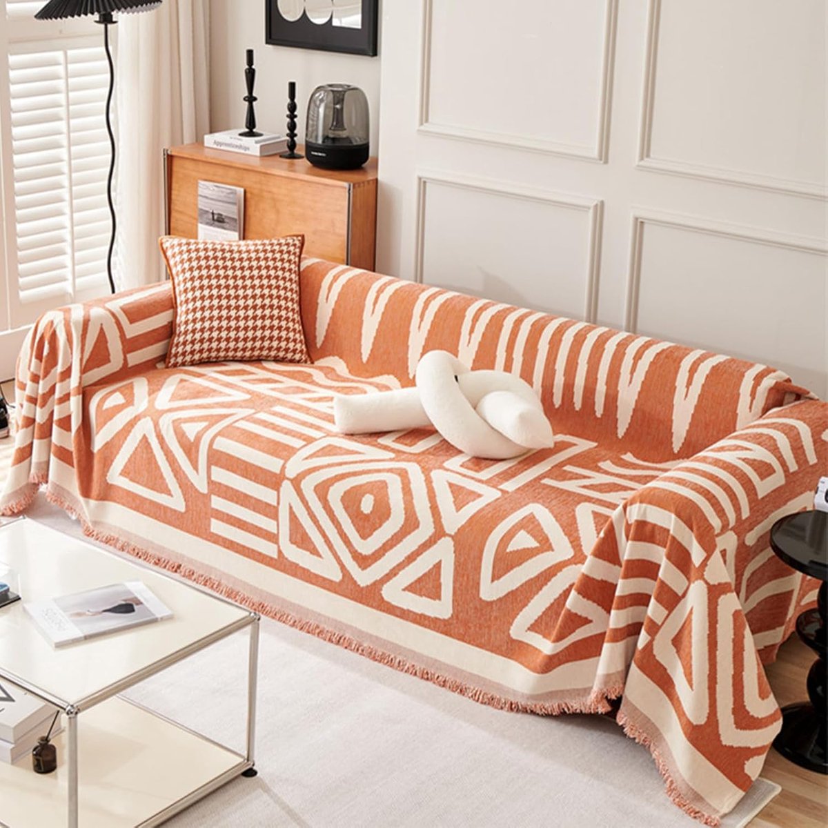SnelShoppen - Bohemian Sofa Cover - Sofakleed, Bedsprei, Meubelbescherming voor Kinderen, Honden, Katten - 180x130cm - Oranje, Zacht Chenille, Anti-Pi