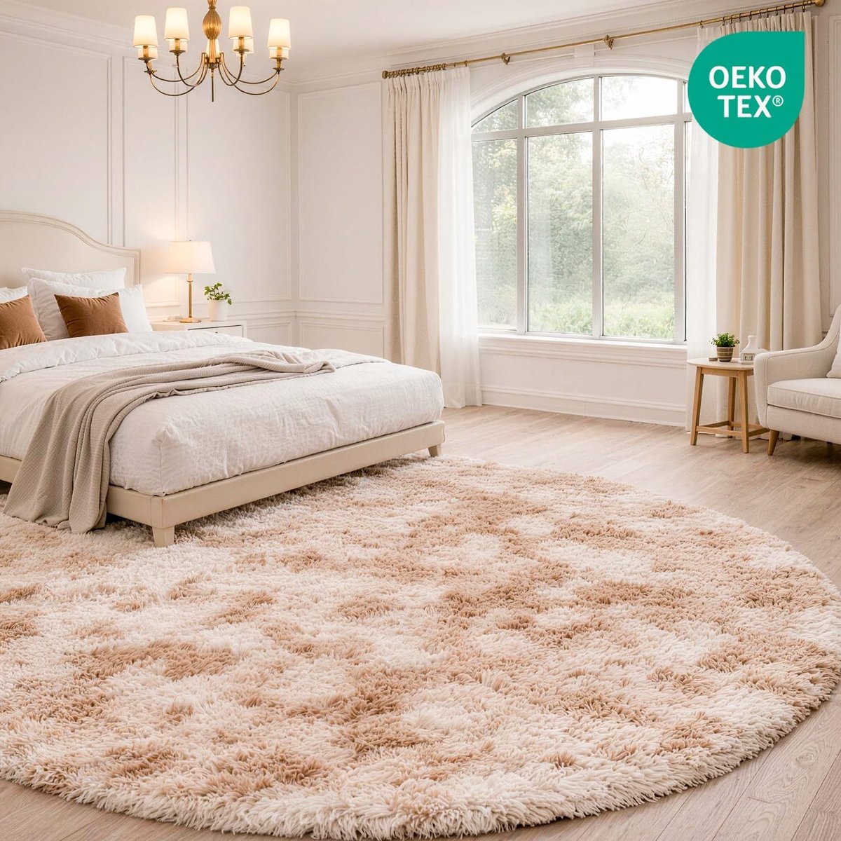 SnelShoppen - Rond Tapijt 150 cm Kahki - Hoogpolig, Zacht en Fluffy, Moderne Minimalistische Look voor Woonkamer, Slaapkamer, Kinderen, Gezelligheid