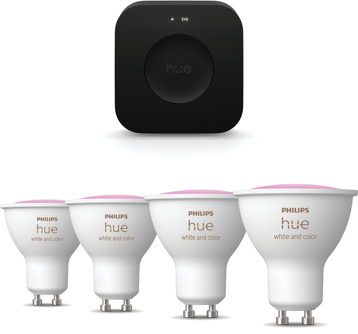 Philips Hue Starterspakket - GU10 - met 4 Spotjes - Wit en Gekleurd Licht - Incl. Hue Bridge Pro - Hue White and Color Ambiance