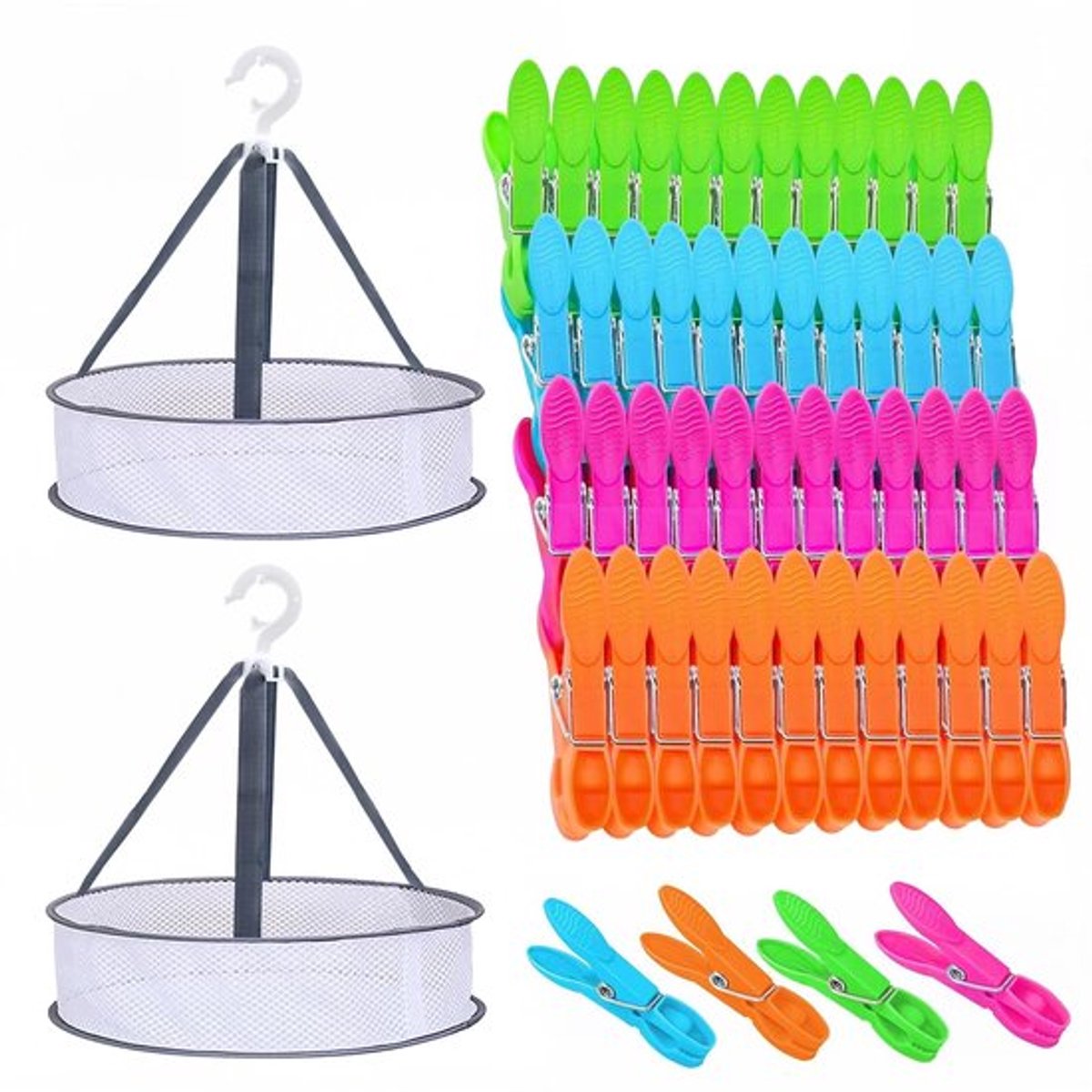 Wasknijpers 60 stuks - Wasknijpermandje - Wasknijpers kunststof - Kleine wasknijpers - Kleurige clips - Geschikt voor binnen/buiten - Wasclips