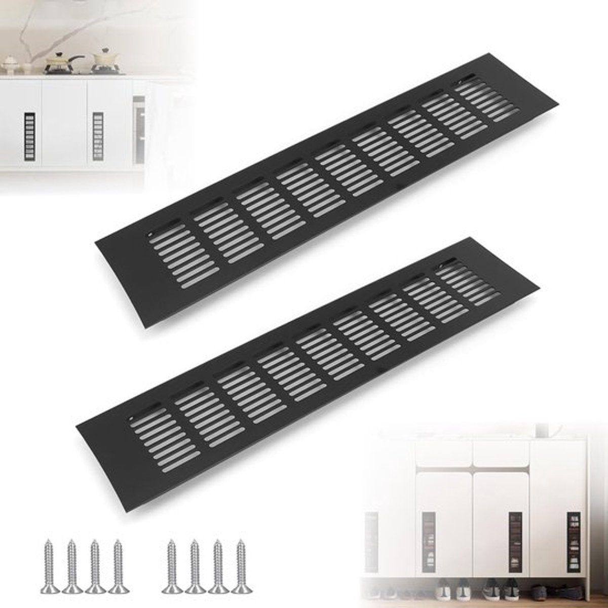 Ventilatierooster 400 mm x 80 mm - Aluminium - Zwart - Corrosiebestendig - Flexibele Montage - Optimale Luchtcirculatie - Luchtrooster
