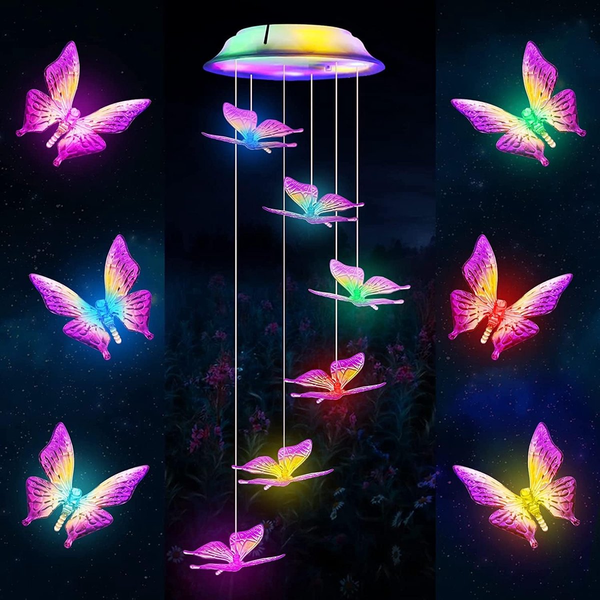 SnelShoppen - LED Solar Wind Chimes - Kleurveranderende Vlinder Tuindecoratie - Waterproof en Energiezuinig voor Binnen en Buiten - Ideaal Cadeau voor