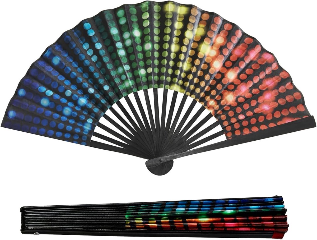 SnelShoppen - Vouwbare Handventilator voor Feestjes, Rave, Disco, Strand - Dots Design, Compact en Draagbaar, Geschikt voor Mannen en Vrouwen