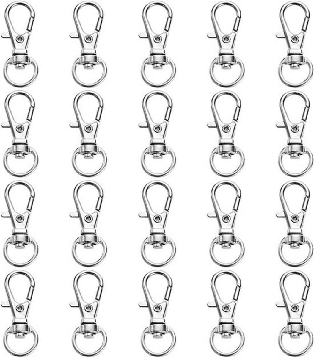 Sleutelhanger 20 Stuks - Draaibare Karabijnhaak - Metalen Sleutelhanger - Doe-Het-Zelf Accessoires - Hoogwaardig Materiaal - Flexibiliteit 360° - Sleutelring