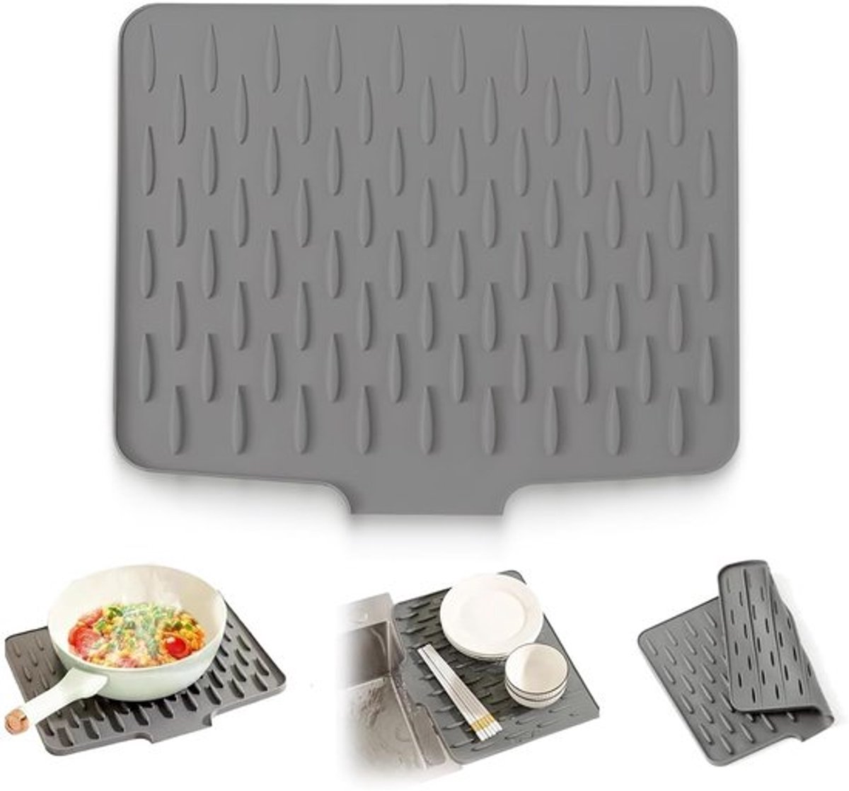 Afdruipmat Siliconen 37 x 28,5 cm - Antislip Design - Lekvrije Werkbladbescherming - Effectieve Waterafvoer - Multifunctioneel - Afdruiprek
