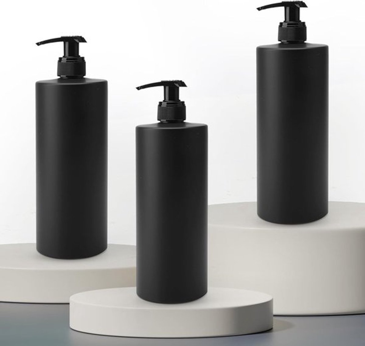 Zeepdispenser 3 stuks - 500 ml - Mat Zwart - Duurzaam Kunststof - Waterdichte Etiketten - Herbruikbaar en Navulbaar - Pompdispenser