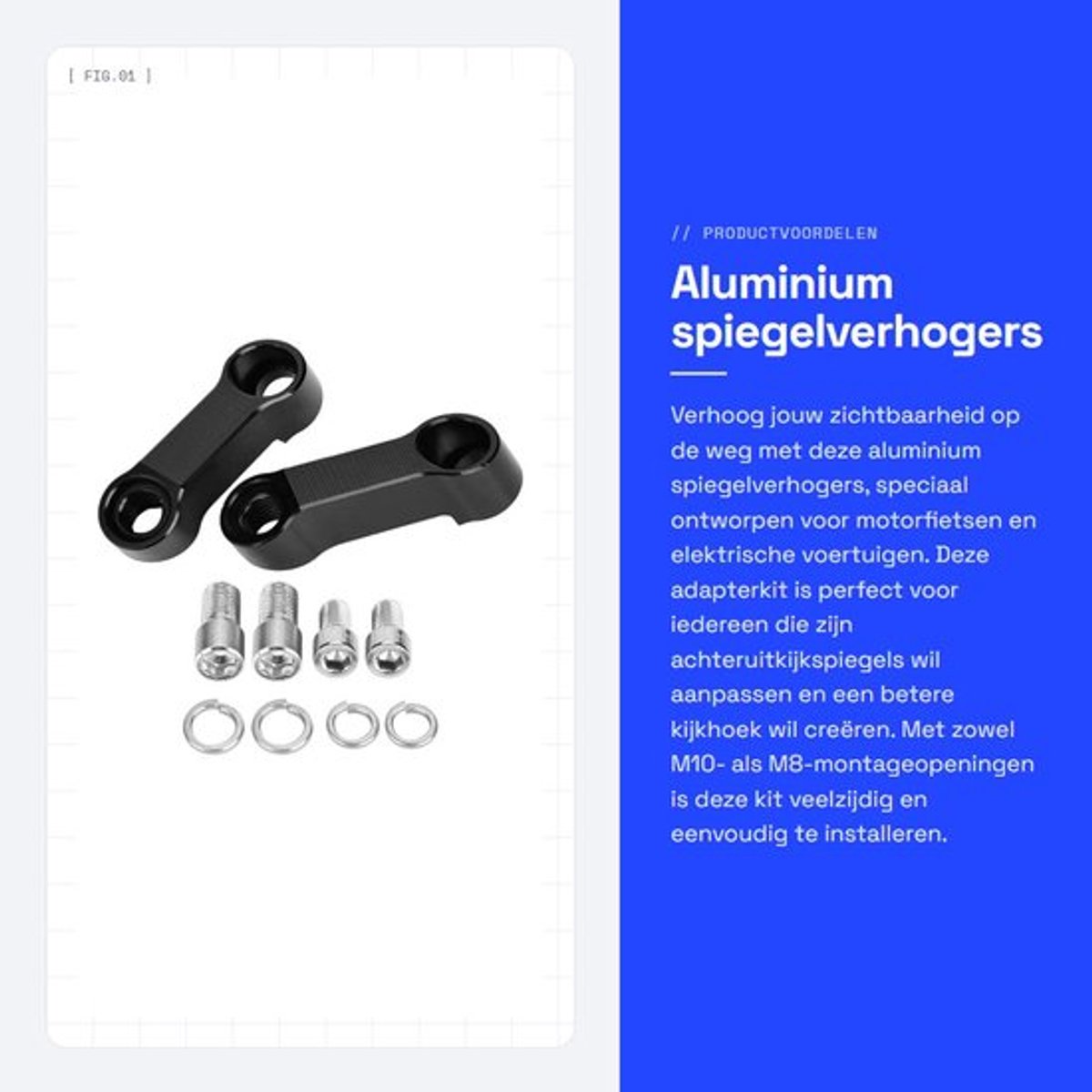 Aluminium spiegelverhogers - Achteruitkijkspiegel adapter - Motorfiets accessoires - 10 mm 8 mm - Verstelbare hoogte - Geschikt voor mees...