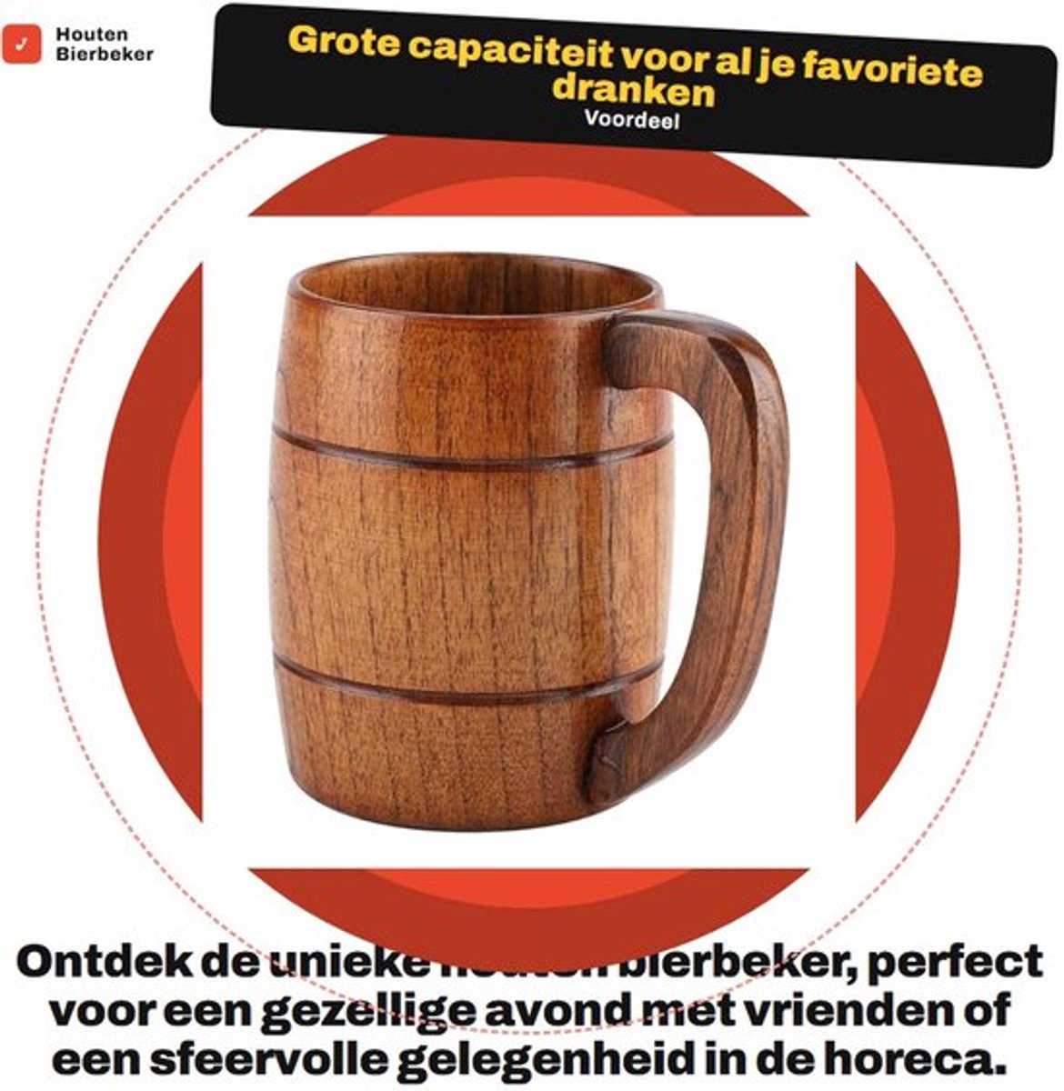 Bierbeker grote capaciteit - Houten Drinkbeker - Comfortabel Handvat - Milieuvriendelijk - Duurzaam - Geschikt voor Bar/Thuisgebruik