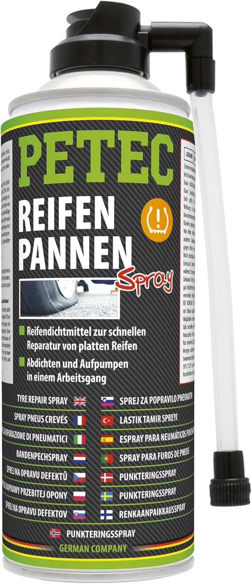 SnelShoppen - Petec Bandenpan Spray 400 ml | Onmiddellijke Pechhulp Zonder Gereedschap voor Alle Standaard Autobanden, Sealing en Opblazen in Één Stap
