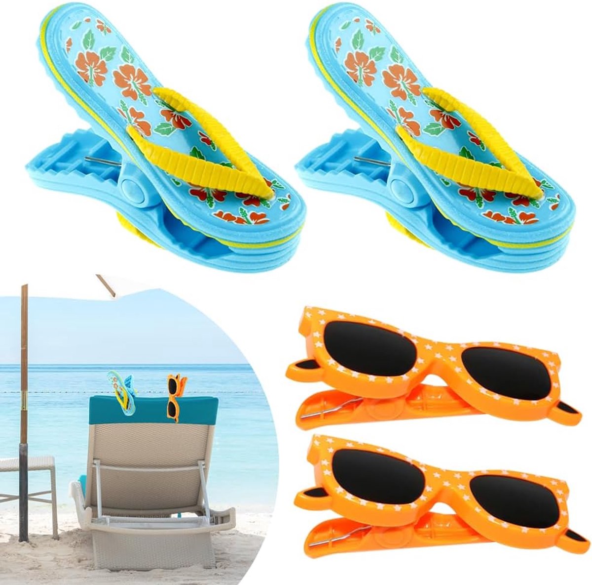 Udbrud Strandhanddoekclips, 4 stuks wasknijpers, strandhanddoekklemmen, winddichte kunststof klemmen, strandslippers - ShopVlot