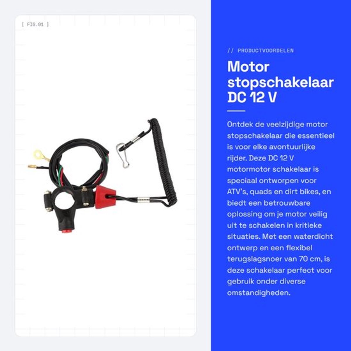 Motor stopschakelaar - DC 12 V motormotor - Veiligheid bij vallen - Waterdicht - Geschikt voor ATV's en motorfietsen - Flexibel snoer