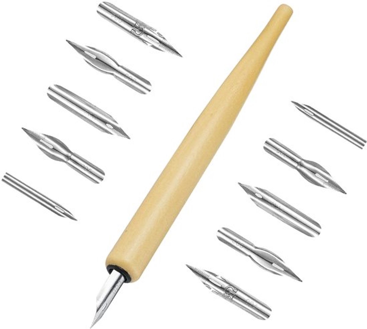 Pennenset 11-delig - Vervangbare Penpunten - Schuine Kalligrafie Dip Pen - Houten Pennenhouder - Roestvrij Staal - Voor Kunstenaars - Tekenpen