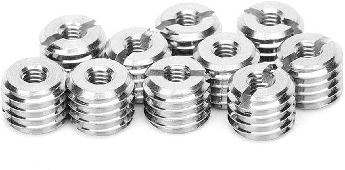Sleufmoer Set van 10 Stuks - Roestvrij Stalen Bevestigingsmiddelen - M4x0,7 Mm/M10x1,5 Mm Draad - 8 Mm Lengte - Draadinzetstukken - Geschikt voor Draadreparatie - Draadinzetstuk