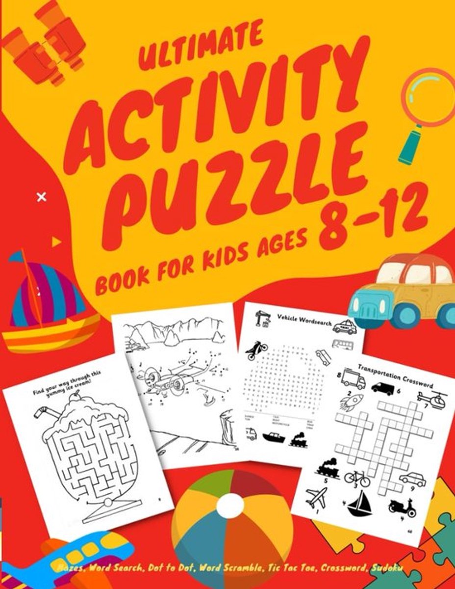 SnelShoppen - Ultimate Activiteiten Puzzelboek voor Kinderen 8-12 Jaar: Labyrinten, Woordzoeker, Punt-voor-Punt, Woordverwarring, Tic Tac Toe, Kruiswo