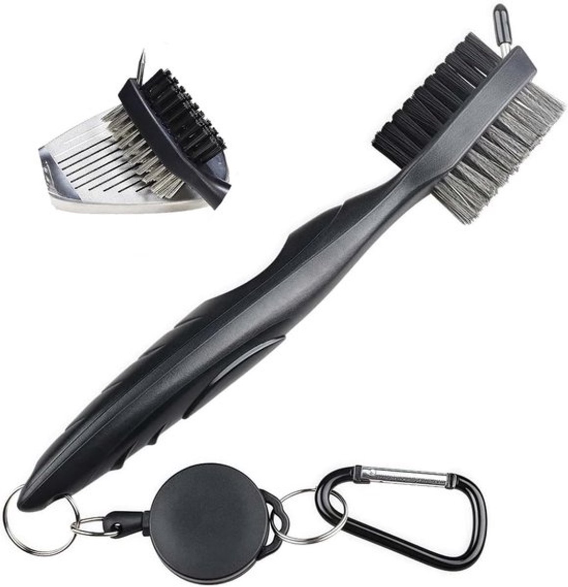 Golfborstel Professionele Dubbelzijdige - Borstel voor Golfclub - Groevenreiniger - Antislip Handgreep - Ergonomisch - Zwart 7,78 Inch - Golfreiniger