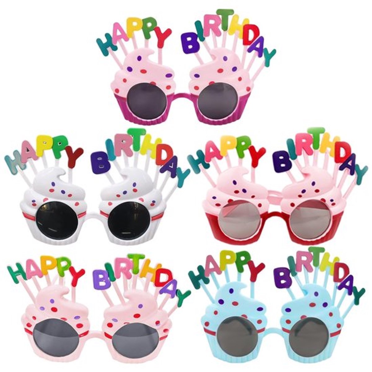 Verjaardagsbril 5 Stuks - Grappige Zonnebril - Feestbrillen - Feestdecoratieaccessoires - Lichtgewicht - Duurzaam Kunststof - Feestbril