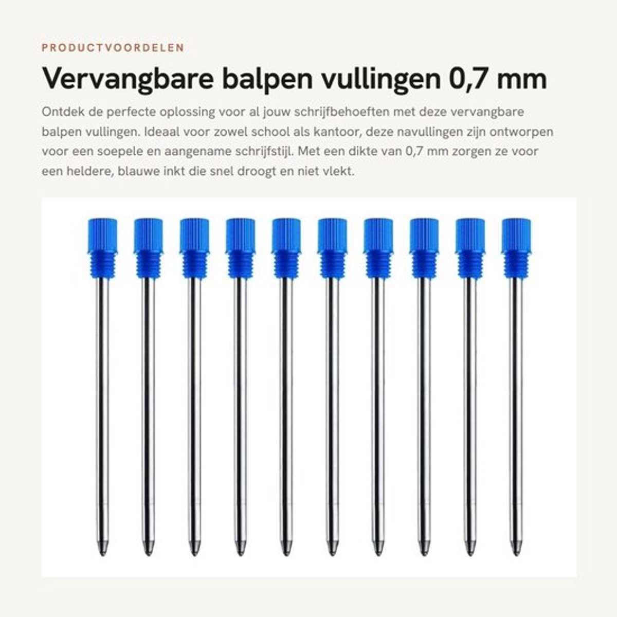 Balpen Vullingen 10 Stuks - 0,7 mm - Blauw - Hoogwaardig Metaal - Lichtgewicht - Duurzaam - Sneldrogende Inkt - Penvullingen