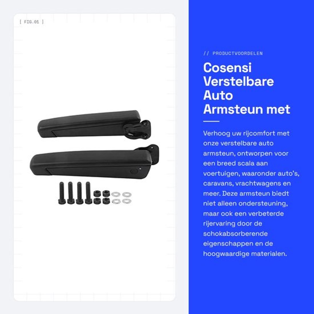 Armsteun Auto - Verstelbaar - Schokbestendig - PU Spons - Universeel - Comfortabel - Geschikt voor Auto's en Trucks - Autostoelarmsteun