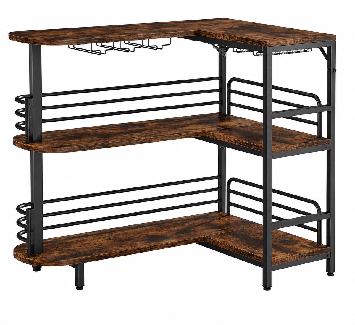 M Goods M-Goods - Bartafel Hoekmodel - L-Vormige Thuisbar - Barkast met Glazenhouder - Industriële Bartafel - Ruimtebesparend Design bruin
