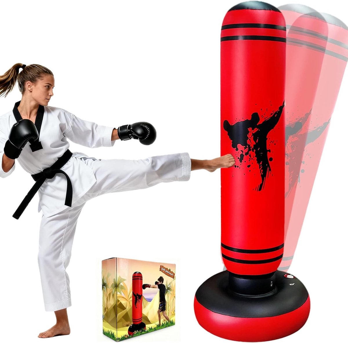 Kinder Bokszak - Vrijstaande zak - Sporten thuis - Extra brede basis - 160 cm - Rood