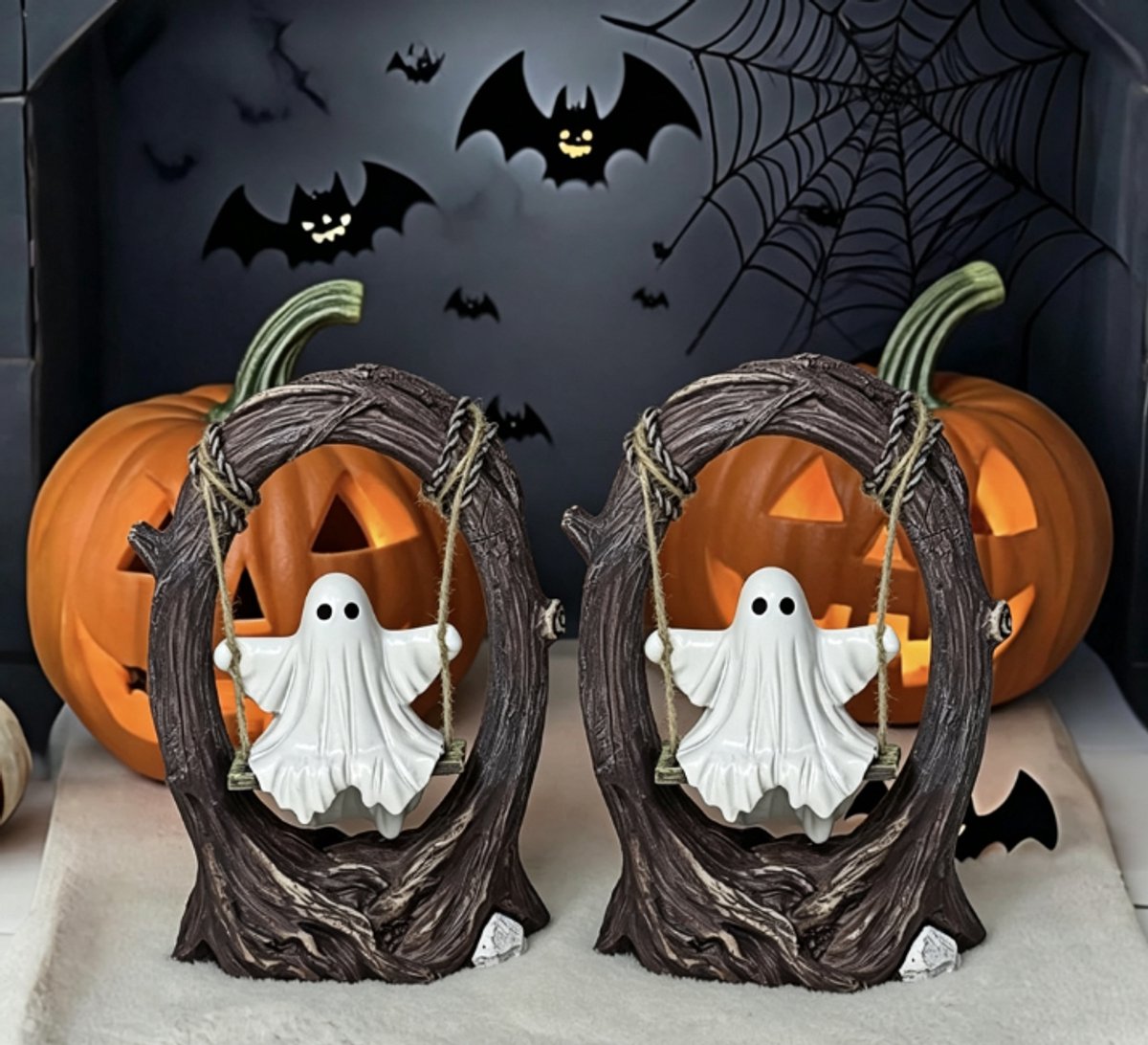 2 Stuks Halloween-Decoraties met Spoken - Spookbeelden met Spoken - Decoraties met Spoken - Spookje Ornament - Schommel met Spoken - Interieurdecoratie - Voor Decoratie Waaronder Veranda's, Tuinen, Binnenplaatsen, Gazons, Bureaus En Boekenplanken
