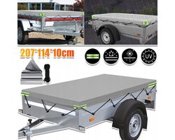 420D Oxford Aanhangerhoes Met 8m Touw En Reflecterende Veiligheidsstrip - Waterdicht Stofdicht UV-Bestendig - Veilige Pasvorm Voor Alle Aanhangers - Zilver