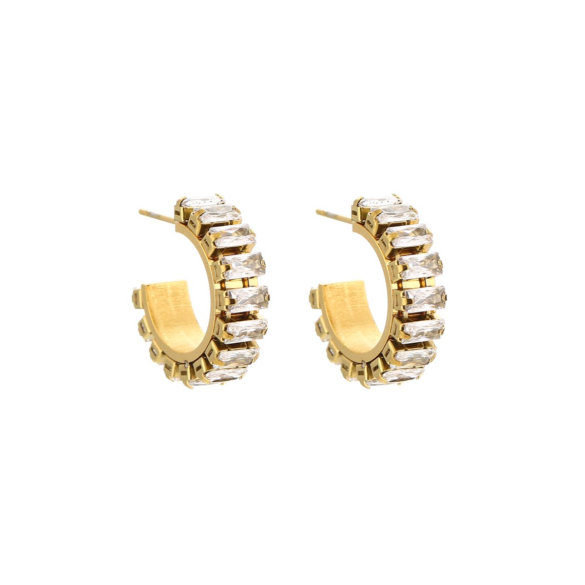 Stainless Steel Baguette Zirconia Open Hoops – Luxe Baguette Zirkonia Oorringen 2 cm – RVS