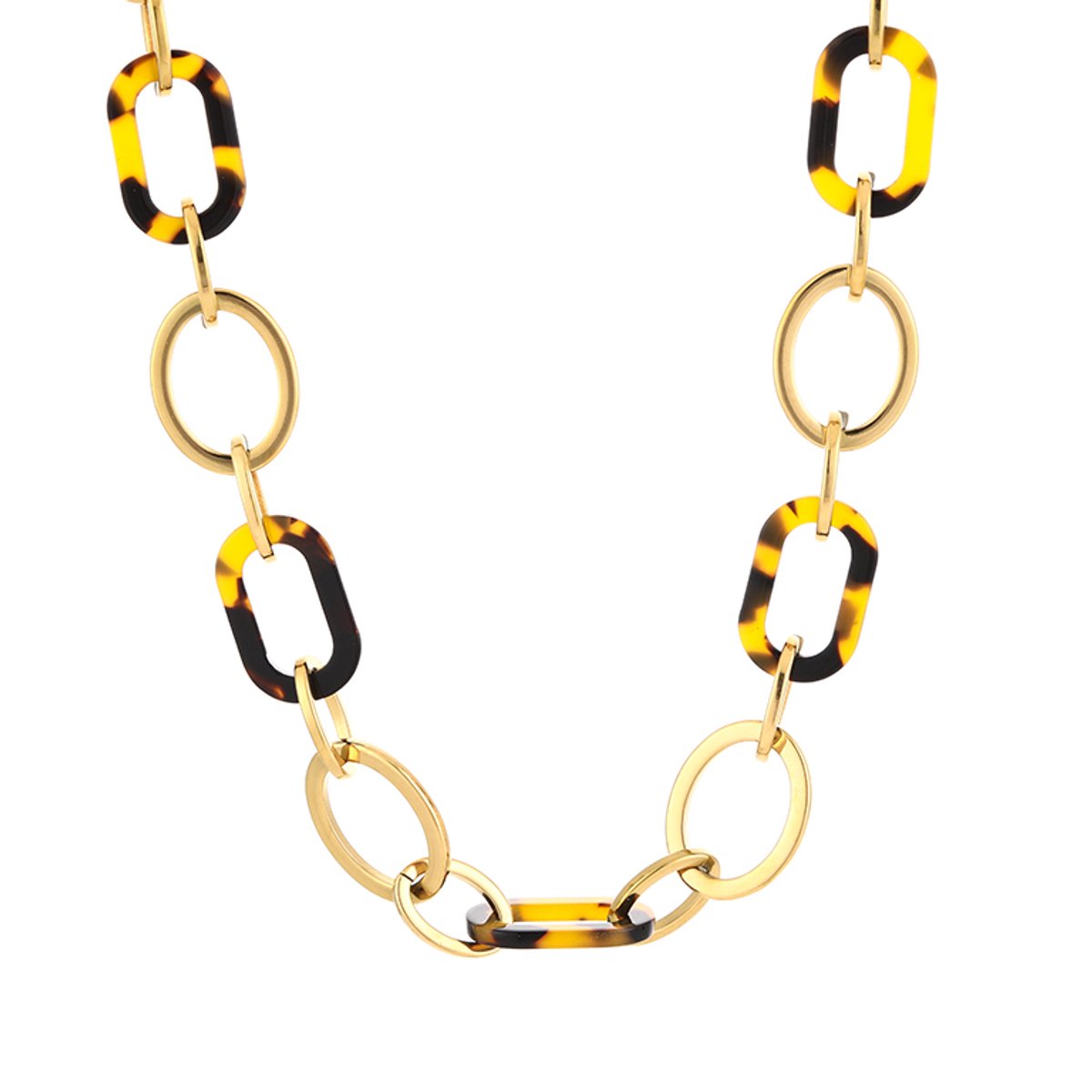 Luxe Schakelketting Stainless Steel - Elegante Ketting met Acryl Schakels - Chique Dames Sieraad - Leopard