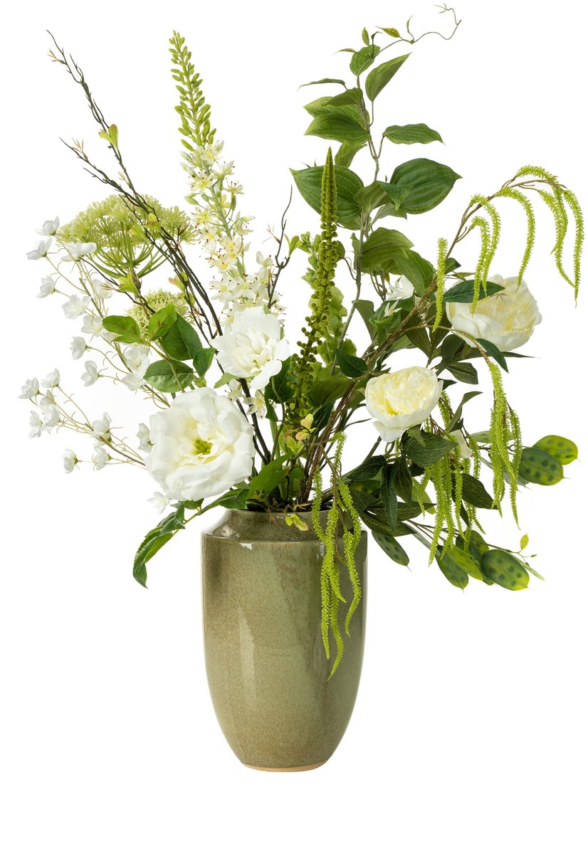 Emerald Boeket XL Natural Glow - 100cm hoog - Groen - 16 stelen - Kunstboeket - Zijde boeket