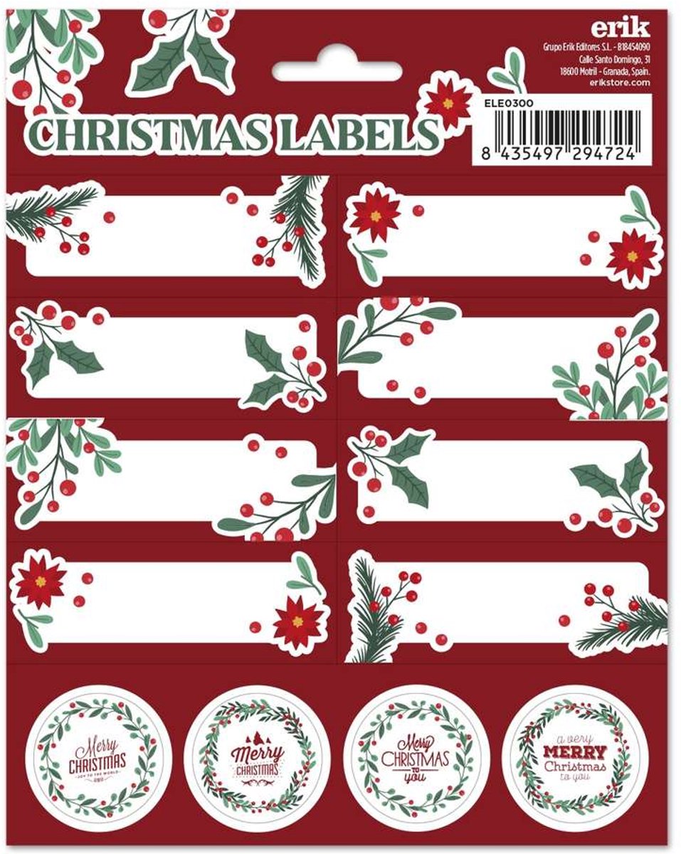 Grupo Erik - Merry Christmas Christmas SelfAdhesive Labels Zelfklevende etiketten - Multicolours
