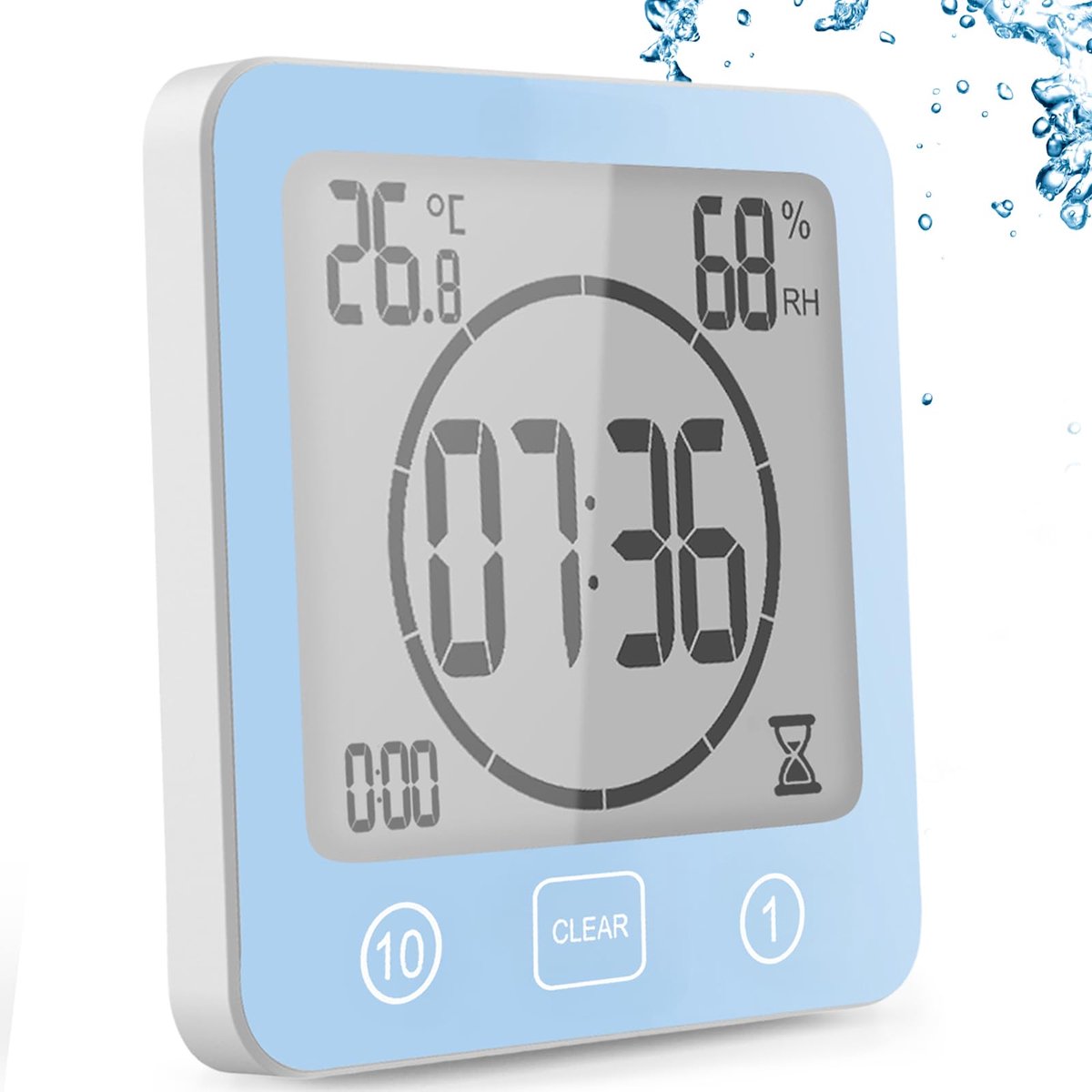 SnelShoppen - Digitale Badkamerklok met Zuignap, Waterdichte Douchetimer met Hygrometer en Thermometer, Aftelfunctie, Digitaal LCD-Alarmsysteem, Blauw