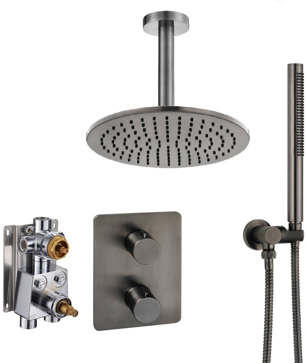 Ben Lavion 250 inbouw regendoucheset met plafondaansluiting Ø25cm gunmetal pvd