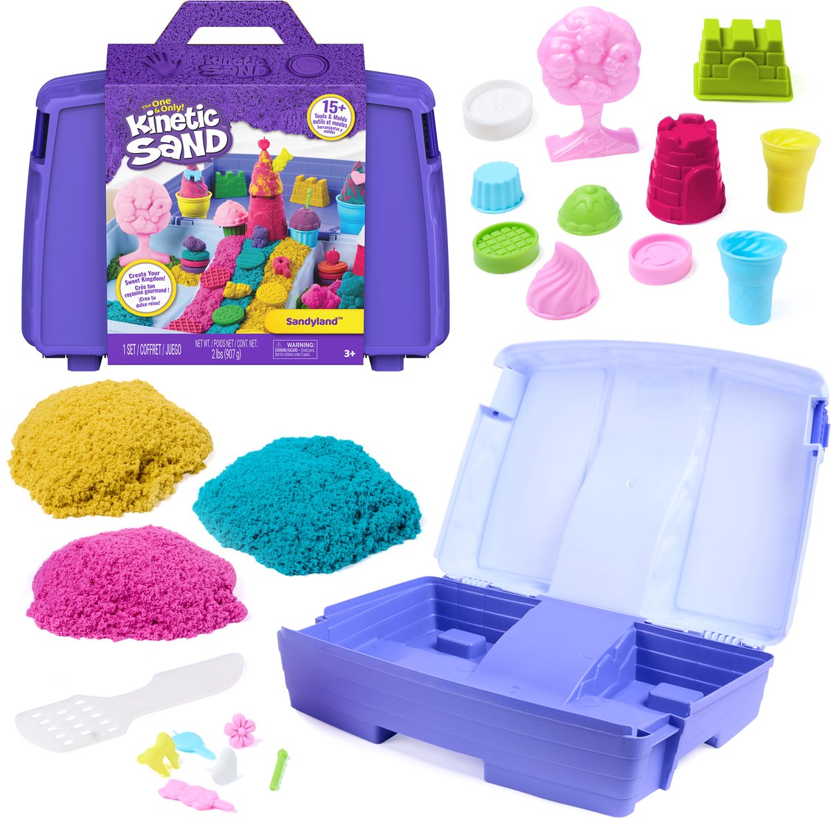 Kinetic Sand - Sandyland-speelset met 907 gram kneedbaar speelzand meer dan 15 gereedschappen - Origineel Kinetic Sand