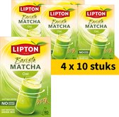 Vier pakjes Lipton Barista Matcha Oat met groene matcha drank. Text: 4 x 10 stuks.