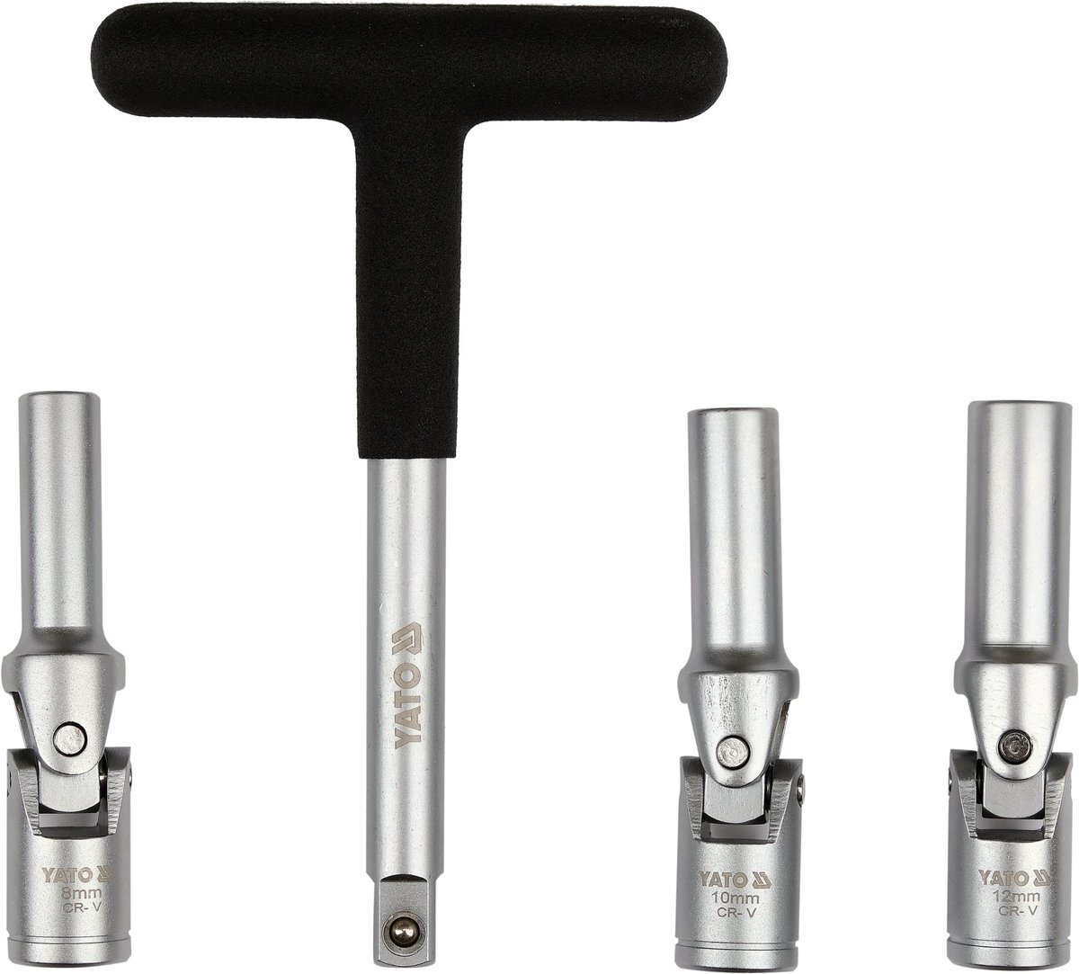 YATO Professionele Gloeibougiesleutel Set – 4-Delig – Met Gewrichtsdoppen (8, 9, 10 mm) & T-Grip – 3/8" Aansluiting – Chroom-Vanadium Staal (CrV) – Inclusief Koffer