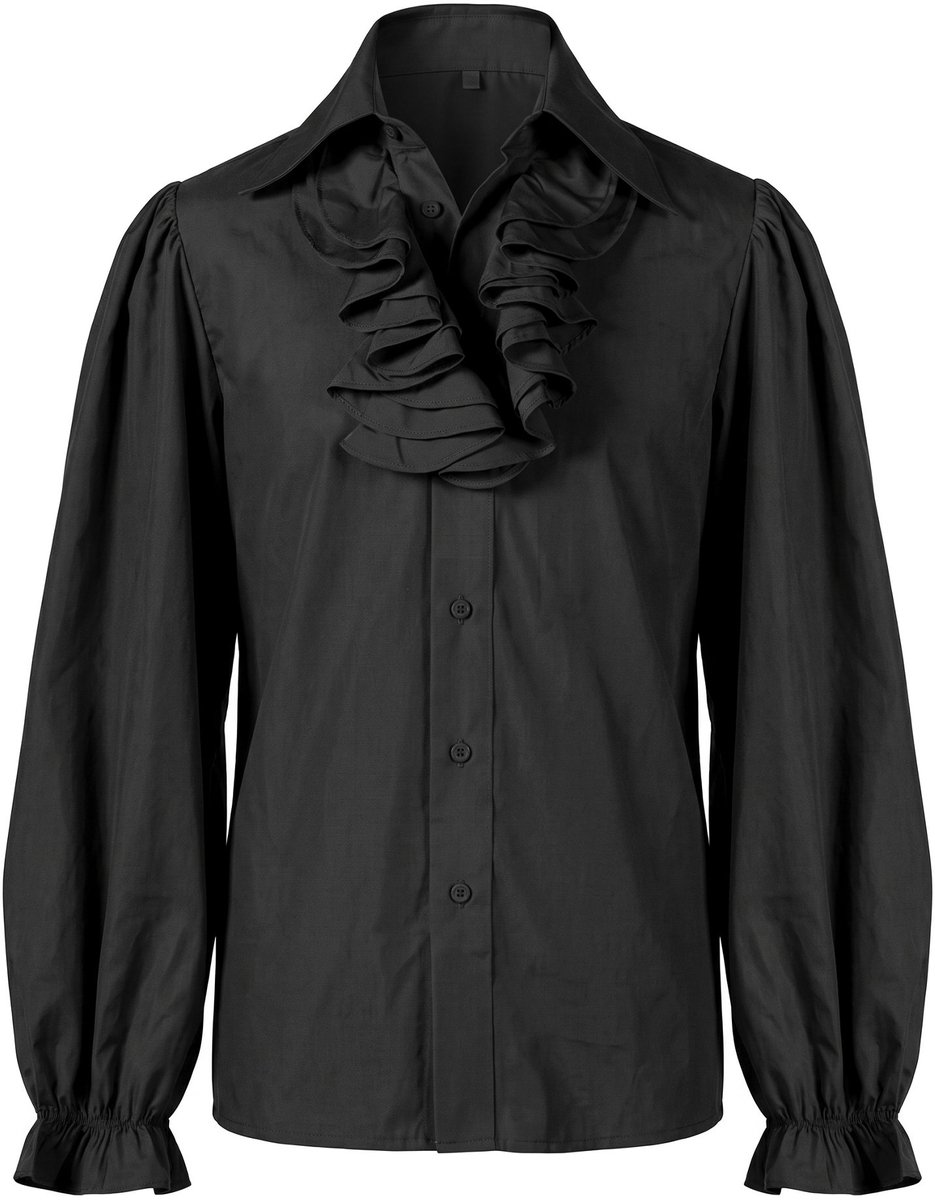 Ruchehemd met jabot zwart