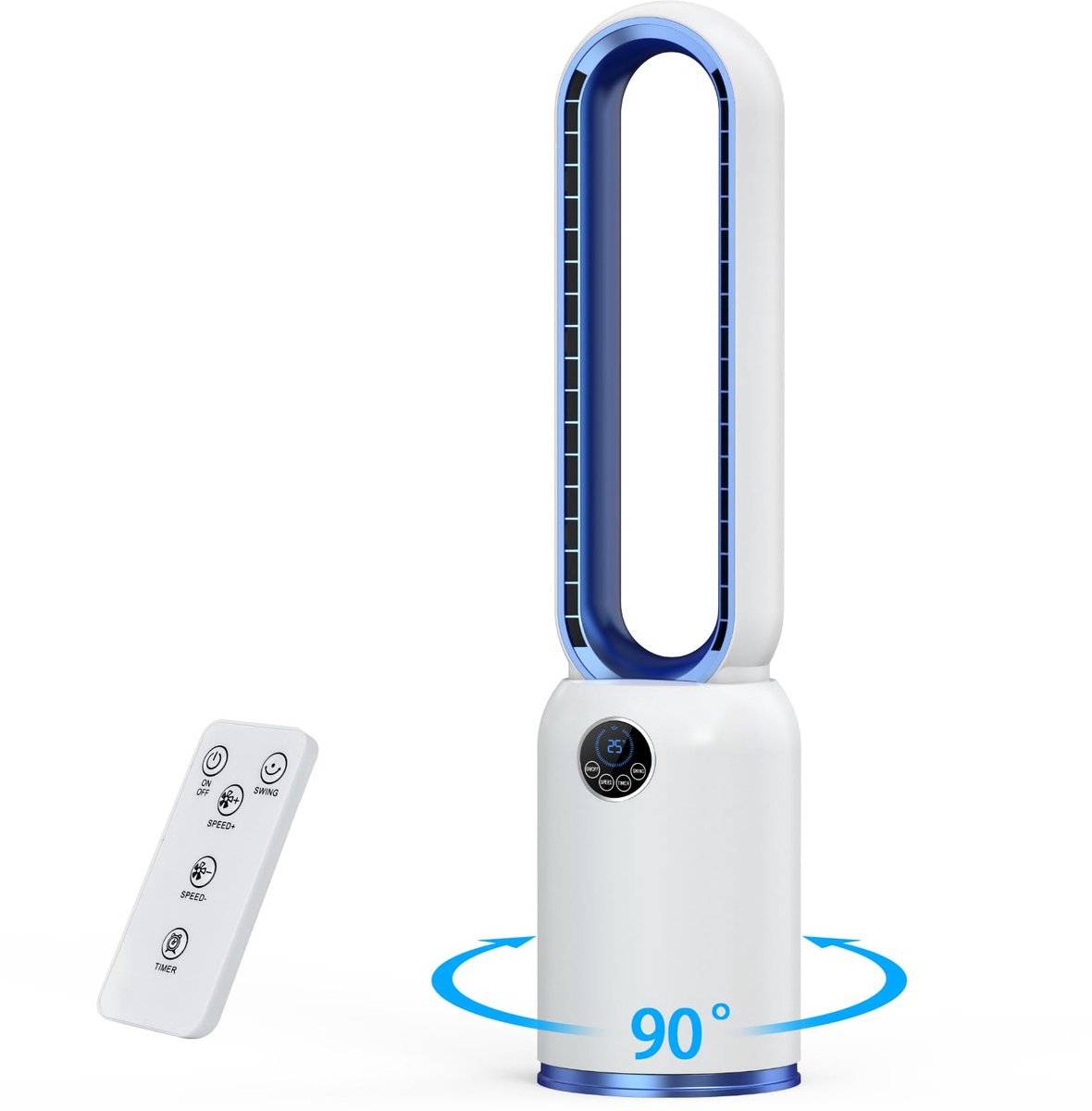 SnelShoppen - Bladloze Torenventilator - Stille Elektrische Koelventilator met Afstandsbediening - 90° Oscillerend - 24 Snelheden - 12U Timer - Kracht
