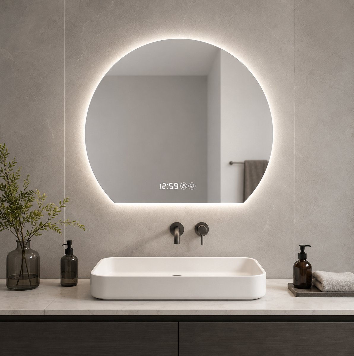 LED Badkamerspiegel Rond 80 cm - Dimbaar - 3 Lichtkleuren - 5 mm Glas - Zilver - Wandspiegel met Anti Condens