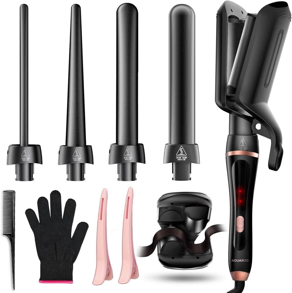 SnelShoppen - 5 in 1 Krultang Set met Verwisselbare Keramische Kokers, Haar Crimper Waver voor Alle Haartypes, Dubbele Spanning, Ideaal voor Feest en