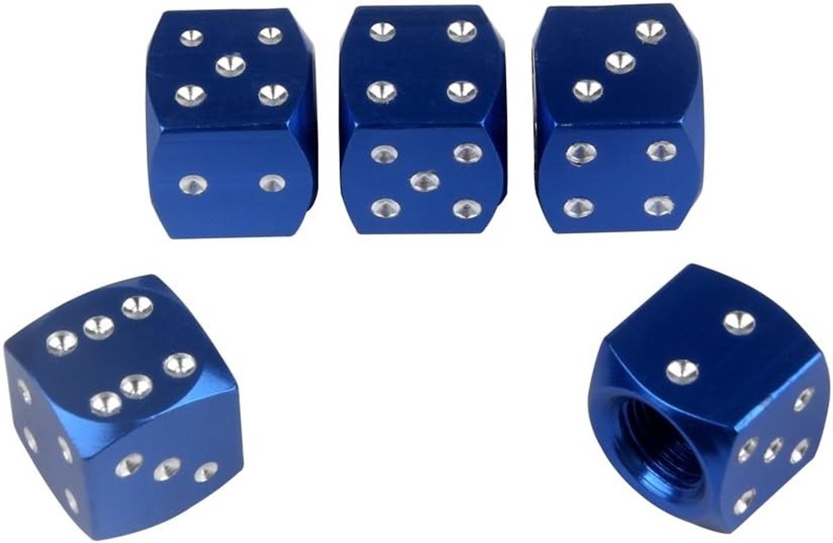 Vijf Aluminium Ventieldoppen in Dobbelsteenvorm voor Auto's - Blauw, Stijlvol en Duurzaam
