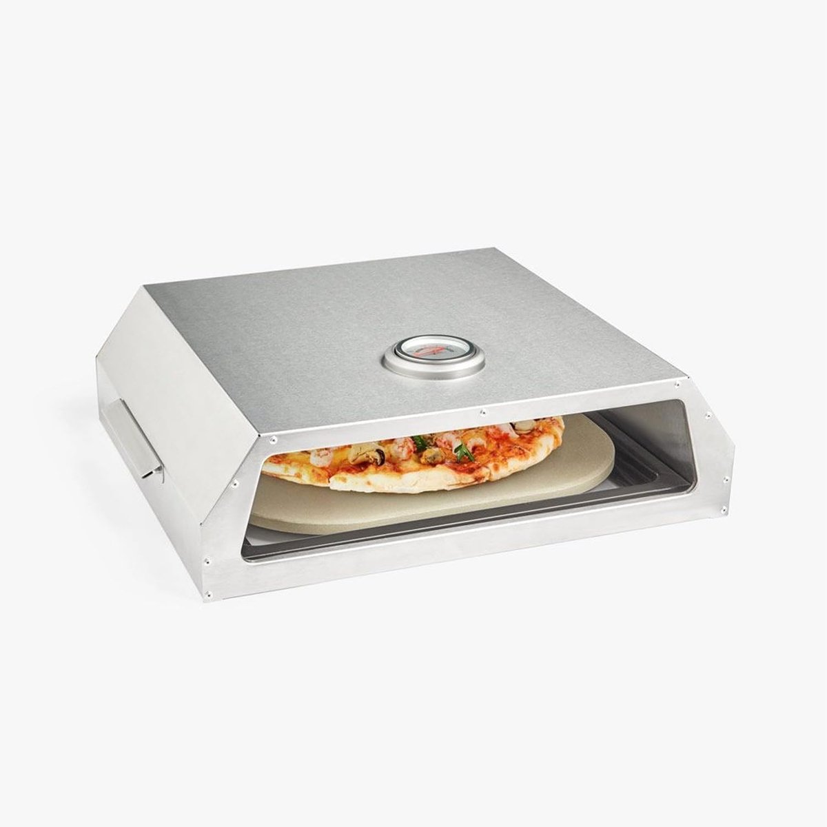 SnelShoppen - Avilia Pizzaoven met Vuurvaste Steen en Roestvrij Stalen Afzuigkap, Compleet met Pizzaschep voor Thuis, Tuin, Camping en Feestjes - Idea