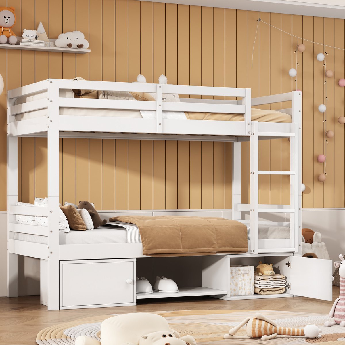 COVREO Stapelbed 90x200 cm – wit, met opbergruimte, zonder matras
