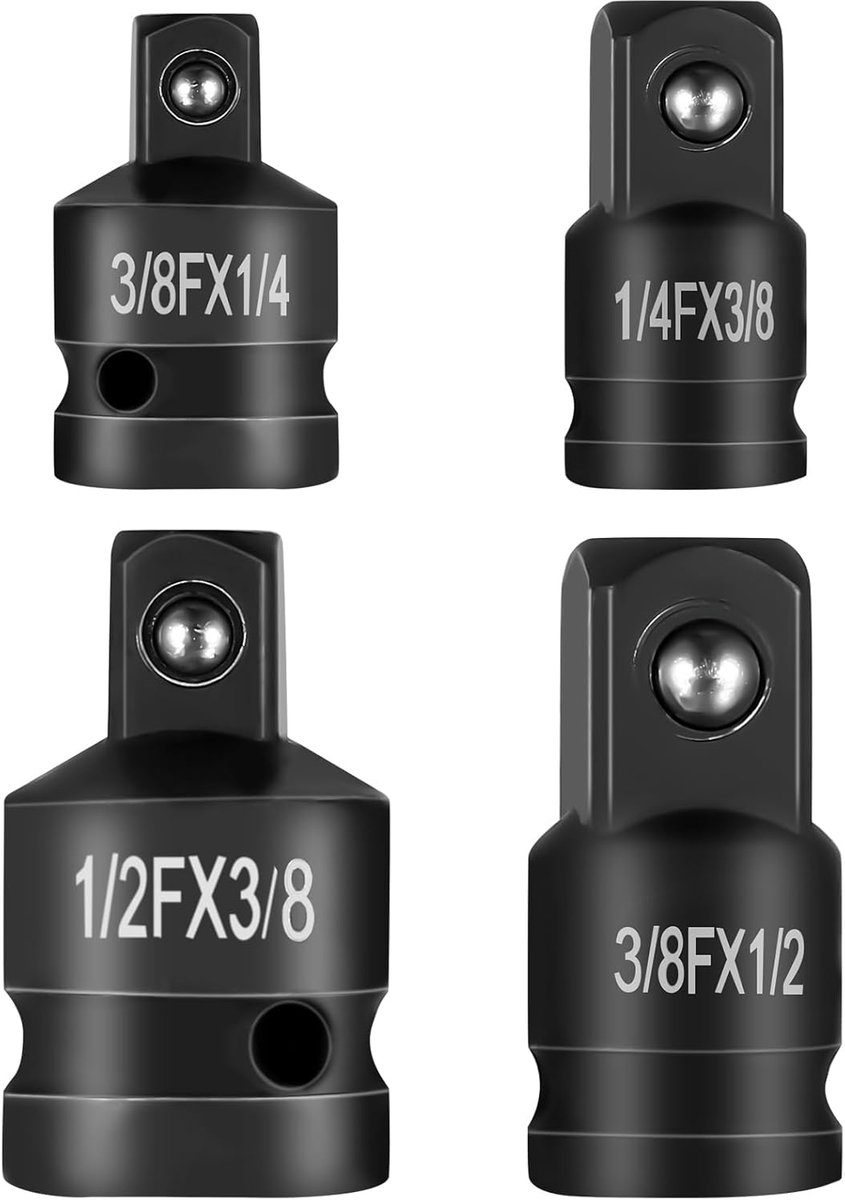 SnelShoppen - 4 Pcs Socket Adapter Set 1/4 naar 3/8, 1/2 naar 3/8, Hoogwaardige Chrome-Vanadium Steels, Voor Ratchets, Steeksleutels, Impact Socket, G