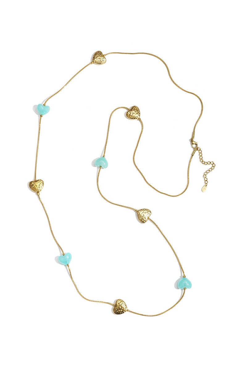 Lange kralen ketting - Hartjes - Stainless Steel - - Blauw