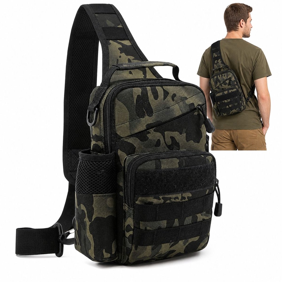 VHV - Tactische Crossbody Tas Heren - 900D Nylon Borsttas met USB-poort en MOLLE - 16 x 26 x 7 cm voor Outdoor