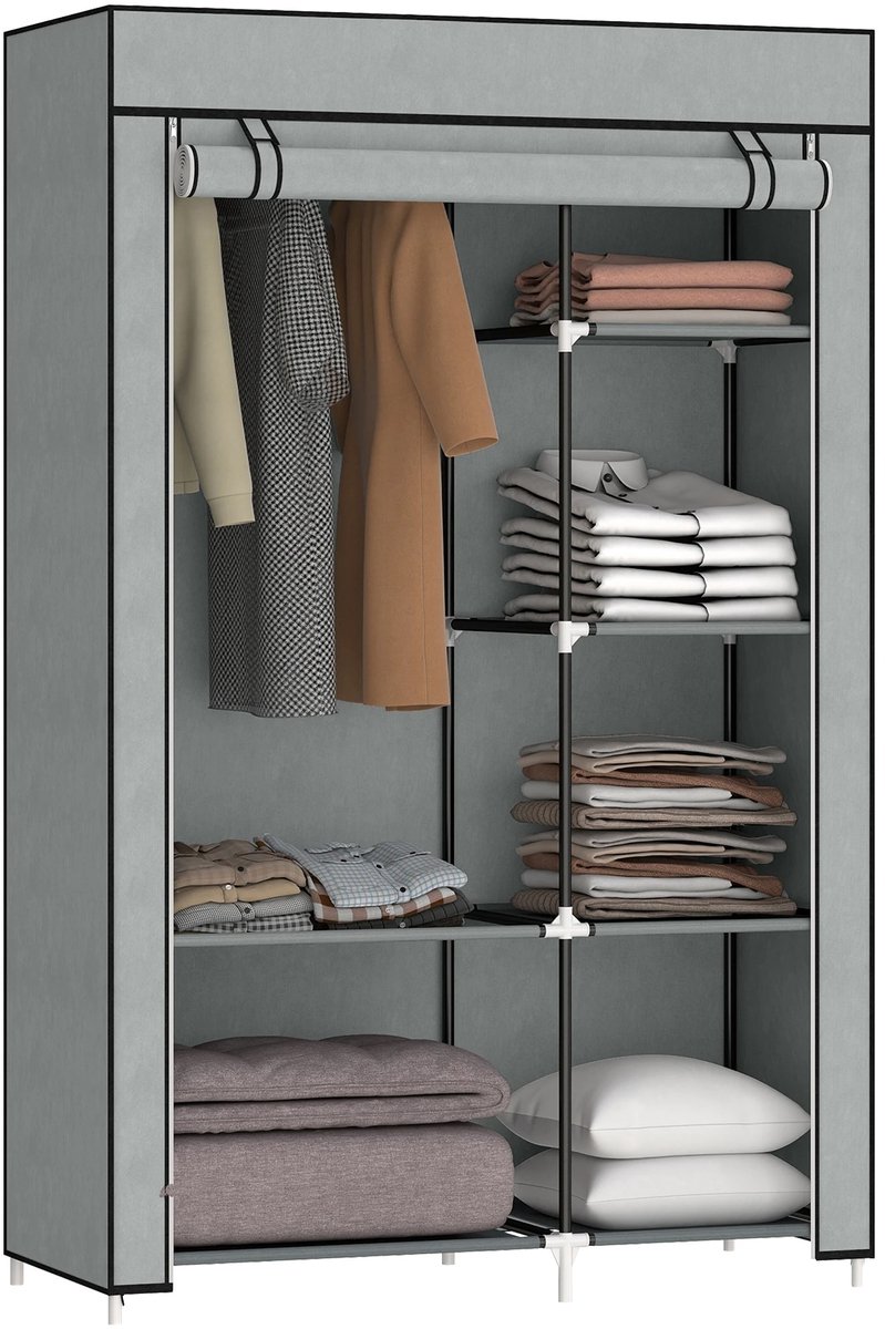 VIEMAE Kledingkast - Kledingkasten slaapkamer - Garderobekast - Kledingrek - Stoffen kast - Opvouwbaar - 103x43x162.5cm - Grijs