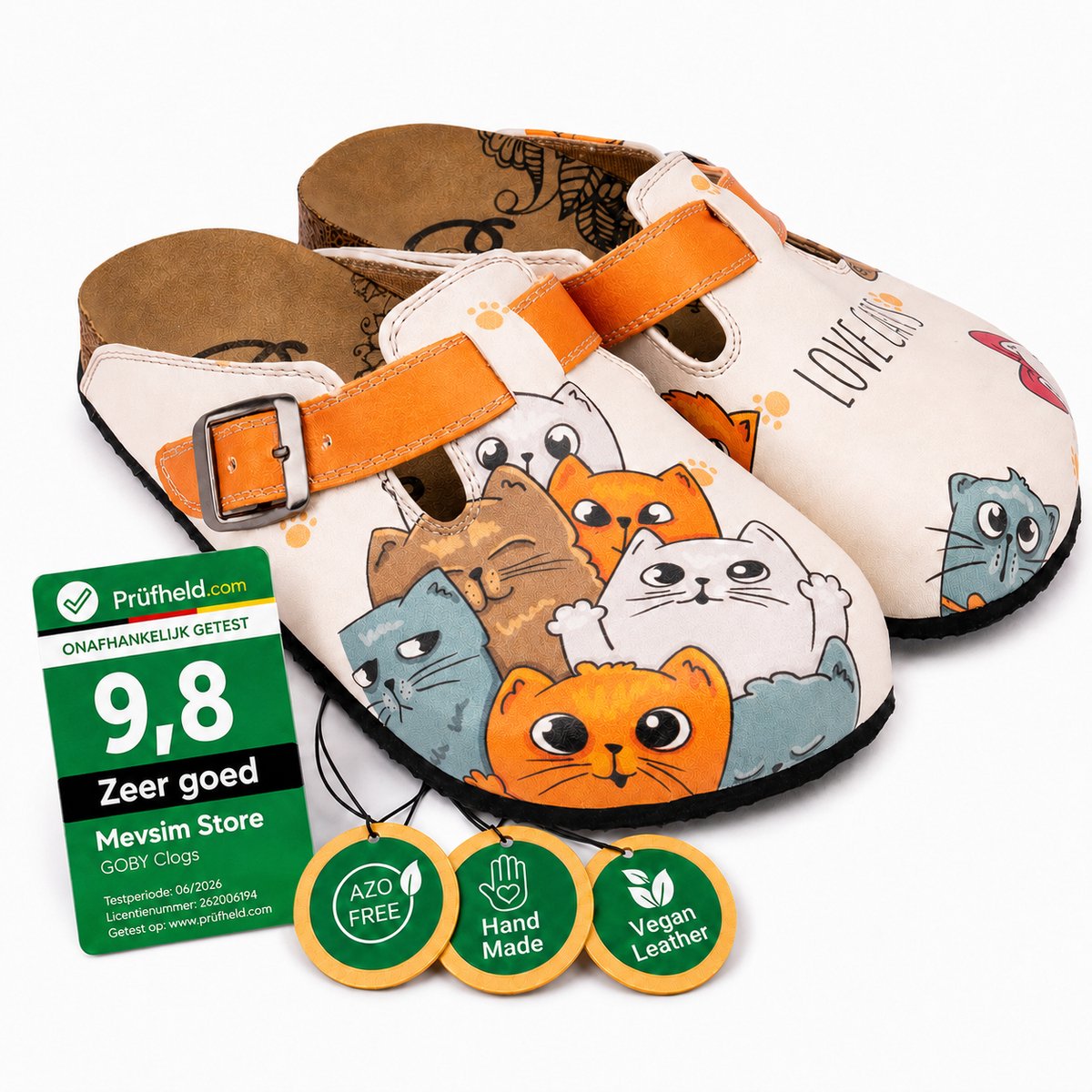 Goby – Love Cats Dames Clogs – Vegan – Handmade – Maat 40