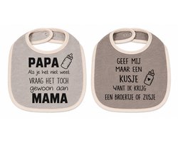 Set van 2 slabbetjes met tekst cadeau voor ik word grote broer zus | Geef mij maar een kusje want ik krijg een broertje of zusje en papa als je het niet weet vraag je het toch aan mama | zwangerschap aankondiging geboorte baby cadeau kraamcadaeu